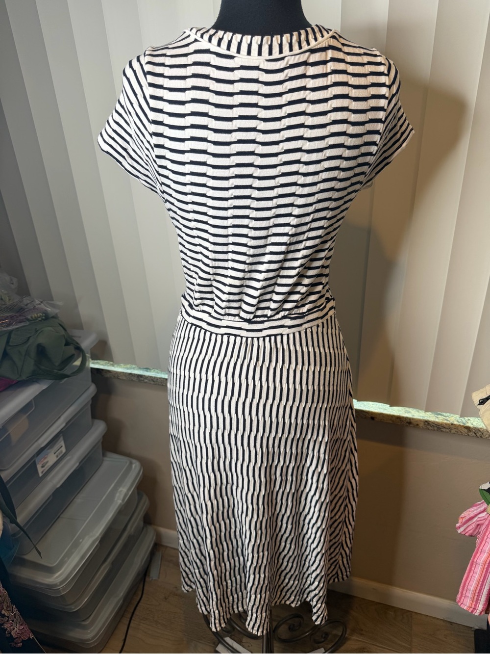 Maeve x Anthropologie Paladino Textured Dress Black White Striped Size Medium - Picture 6 of 8